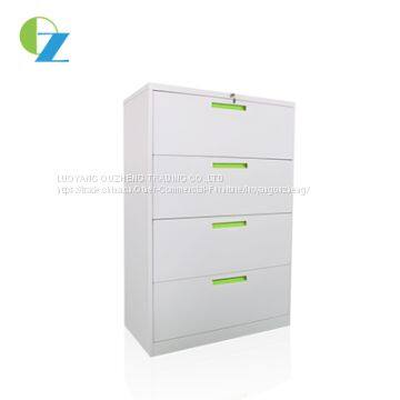 Four drawer knock down steel lateral filing cabinet with hanging bar