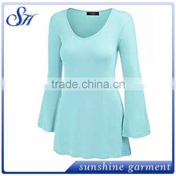 Women New Fashionable Solid Color Blouse Long Sleeves92%Polyester 8%Spandex Top