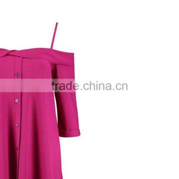 HAODUOYI Fashion Soild Spaghtti Strap Women Dress Off Shoulder Backless Three Quarter Sleeve Lady Mini Dress for Wholesale photo-3