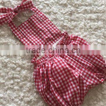New Arrival Red Plaid Organic Cotton Seersucker Bubble Plain Romper Baby Clothes photo-2