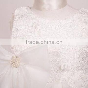 Modest Fashion Plain White Kids Fancy Girls With Bowknot Lace Dress photo-4