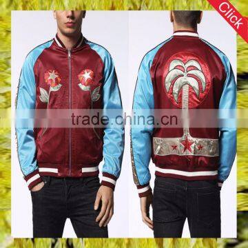 2017 wholesale fashion latest design polyester varsity jacket for men embrioidery casual men jacket factory manufacture