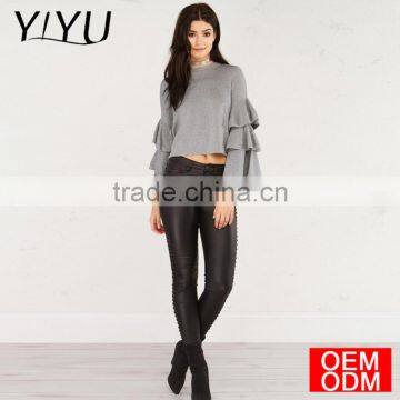 2017 Fashion Ruffles Sweater Women Casual Butterfly Sleeve Solid Gray Pullovers Preppy Cute Loose Winter Sweaters photo-5