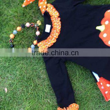 Fall Clothes Girls Halloween Clothes Girls Black Top Sets Kids Pumpkin Long Sleeve Sets With Necklace and Headband