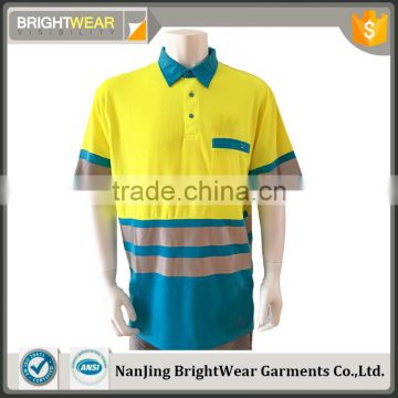 Man polyester birdeye contrast color safety printed birdeye Australia polo shirt