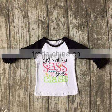Baby Girls Three Quarter Icing Boutique Raglans White Black Top Shirts Pencil Ruler Crown Children Clothes Back to School Cotton photo-3