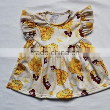 New arrive kids summer smocks flutter sleeves prints princess yellow pearl dress