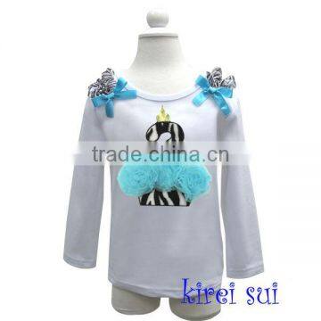 Blue Rosettes 2nd Birthday Zebra Cupcake White Long Sleeves Top 1-7Y