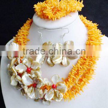 Fancy styles!!! New arrival beauty yellow coral and shell flower jewelry set