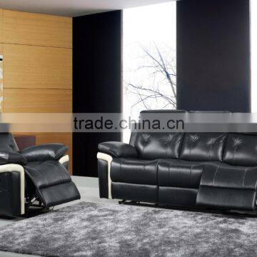 Exceptional Design half leather Sofa Set With Recliners, black matching white