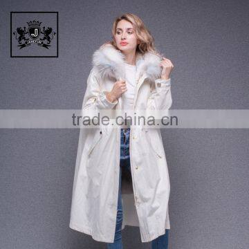 Wholesale lovely women long sleeve winter real raccoon fur collar real rabbit fur lined parka with embroidery