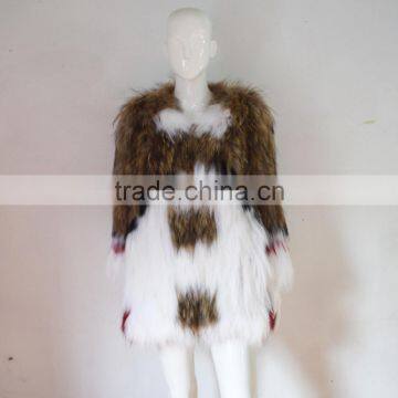 SJ045-01 China Glossy Sumptuous Raccoon Knitted Fur Coats/Women Coats With Out Lining/Multicolor Fur Coats photo-4