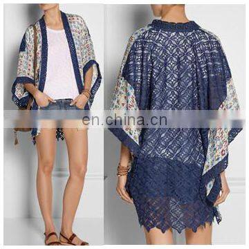 Fashion bobe short sleeve kimono ladies lace cardigan