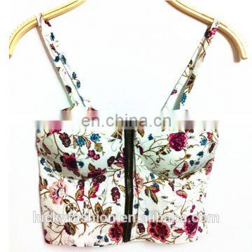 BAIYIMO Sexy Women Floral Printed zipper Slim Fitness Zipper Tank Top