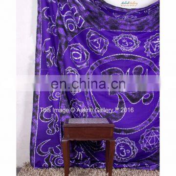 Indian Purple Border Om Print Double 100% cotton wall blanket Tapestry