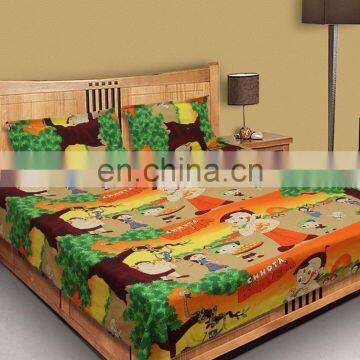 Multicolor Cartoon Double Bedsheet With 2 Pillow Covers