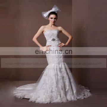 Beautiful Mermaid Lace & Beads Boat Neck Croset Back Wedding Dress Beading On Waist