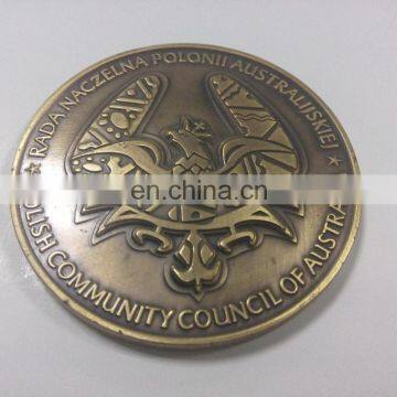 Zinc alloy casting coin antique brass double-side custom coin with eagle and flower pattern