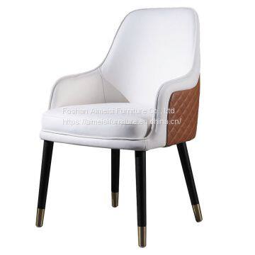 Luxury upholstered wood structure leather dining chair for hotel