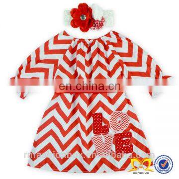 2019 Valentine Day Red and White Chevron Dress Baby Pakistani Baby Cotton Dress Wholesale Children's Boutique Clothing