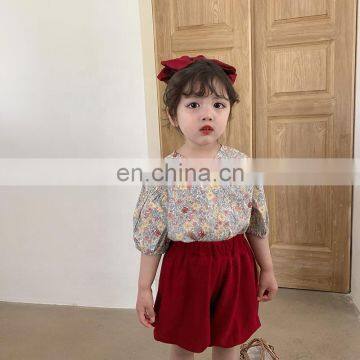 X1230/Floral High Quality Kids V-neck Short Sleeve t Shirt Summer Latest Design Sweet Elegant Kids Top