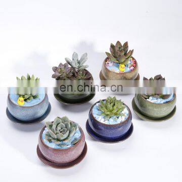 Extra Size Ice Crack Flowerpot With Tray Colorful Ice Crack Flowerpot With Bottom Support Colorful Ice Crack Glazed photo-2