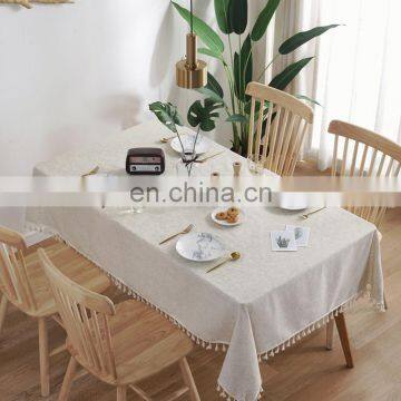 Restaurant Washed Woven Table Cloth 90" Linen Textile Rectangular Table Clothes With Tassel