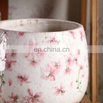 Korea Garden Outdoor Medium Plant Pot Pink Flower Pattern Indoor Custom Flower Pots White for Weddings photo-2