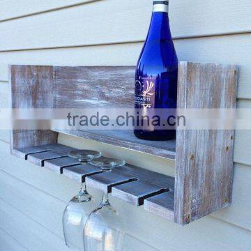 Custom decorative antique wooden wine shelf, vintage wall wood glass shelf