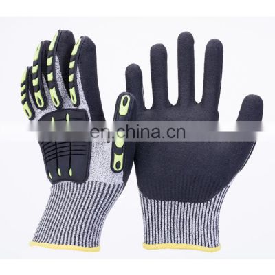 HY Oilfield Oil Proof Anti Vireration Tpr Impact Mechanic Glove With TPR  palm coated