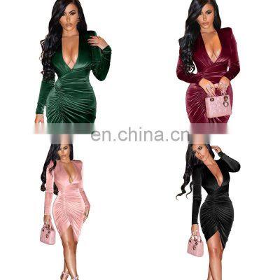 Factory Outlet 2021 Christmas and Fall Women's New High-end Large Size European and American Sexy V-neck Long Sleeve Dress