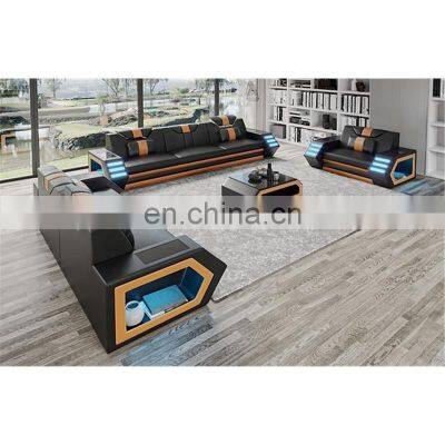 European L-shaped LED sofa 6 seats set leather sofa