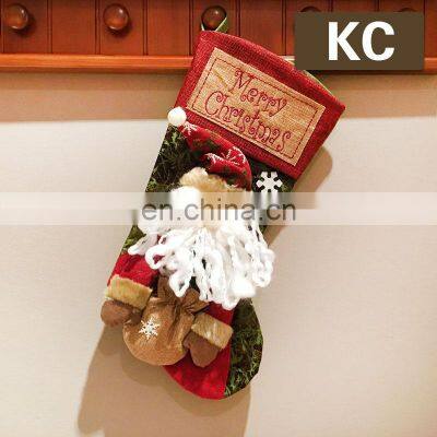 2021 Cute Christmas Stocking Leather Lint Plaid Plush Red Green Personalized Santa Snowman Patterns Christmas Stockings photo-3