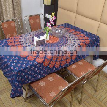 Indian Cotton Table Cloth Blue Mandala Printed Dinning Table Cloth Vintage Wall Hanging Throw Bed Sheet Cover TC10