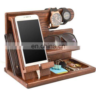 New arrival Wood Phone Docking Station Ash Key Holder Wallet Stand Watch Organizer