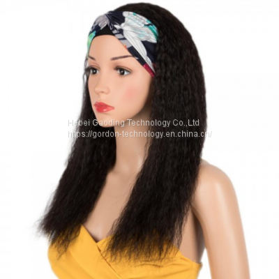 Natrual Color Kinky Straight Headwrap Human Hair Wig