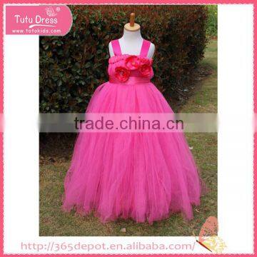 Voile Fabric rose Red gauze flower high waist skirts fluffy voile girl's dress children frocks designs