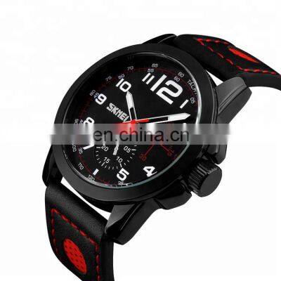 wholesale low moq black colour skmei 9111 wrist leather strap men watch