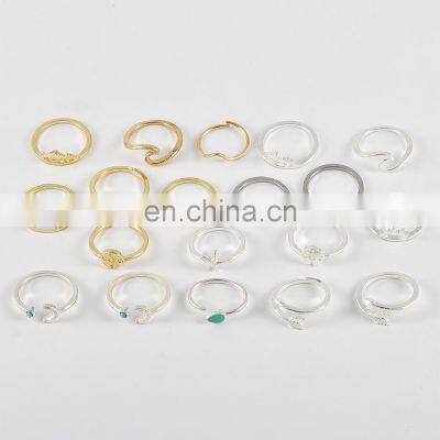 19pcs/set Women Rings Set Compass Arrow Starfish Wave Moon Eyes Gem Charm Bohemian Ring
