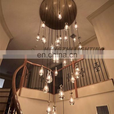 Modern Raindrop Hanging Lights Luxury Hotel Lobby Staircase duplex apartment Decoration Fixture Lights Round Chandelier 60\