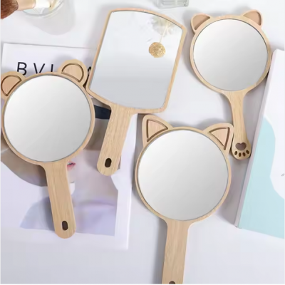Large Size Wood Frame Hand Mirror Beauty Salon Dentistry Professional Hand Mirror Custom Engrove logo Lash Wooden Packet Mirror