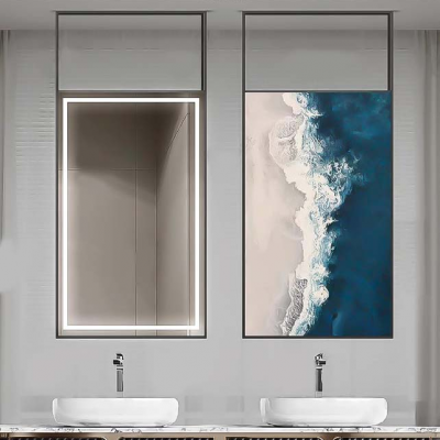 Hotel Intelligent Bathroom Mirror Hanging Rod Mirror Suspended Elliptical Washbasin Double-rod Luxury Illuminated Mirror photo-2