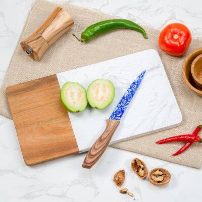 Marble Acacia Wood Board Charcuterie Board Minimalist Cheese Platter Cooked Food Serving Board Wood Stone Cutting Board