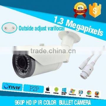 H.264 & MJPEG dual-stream encoding 1.3MP sony 1/3 cmos sensor HD IP Color Outside Adjust Varifocal IR Bullet Camera with waterpr