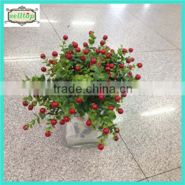 37cm 7branches eucalyptus with cherry artificial ornamental plants