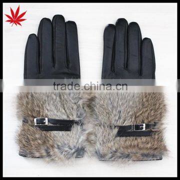 Brown Rabbit fur women leather glove