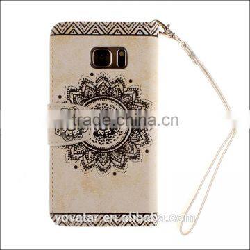Embossed Flower Lanyard Cell Phone Case TPU Leather Card Slot Mobile Phone case for Samsung s5 s6 s6 edge s7 s7 edge