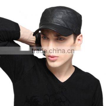 Wholesale real goat skin custom black military cap for men