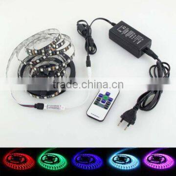 PCB Black 5m 5050 300smd RGB LED Strip Light Lamp+10Key RF Remote+12V 5A Power