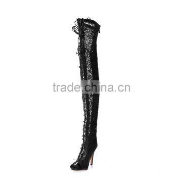 Catwalk Night Club Wear Gladiator Over the Knee Thigh High Boots Woman Runway Lace up Peep Toe Botas photo-4